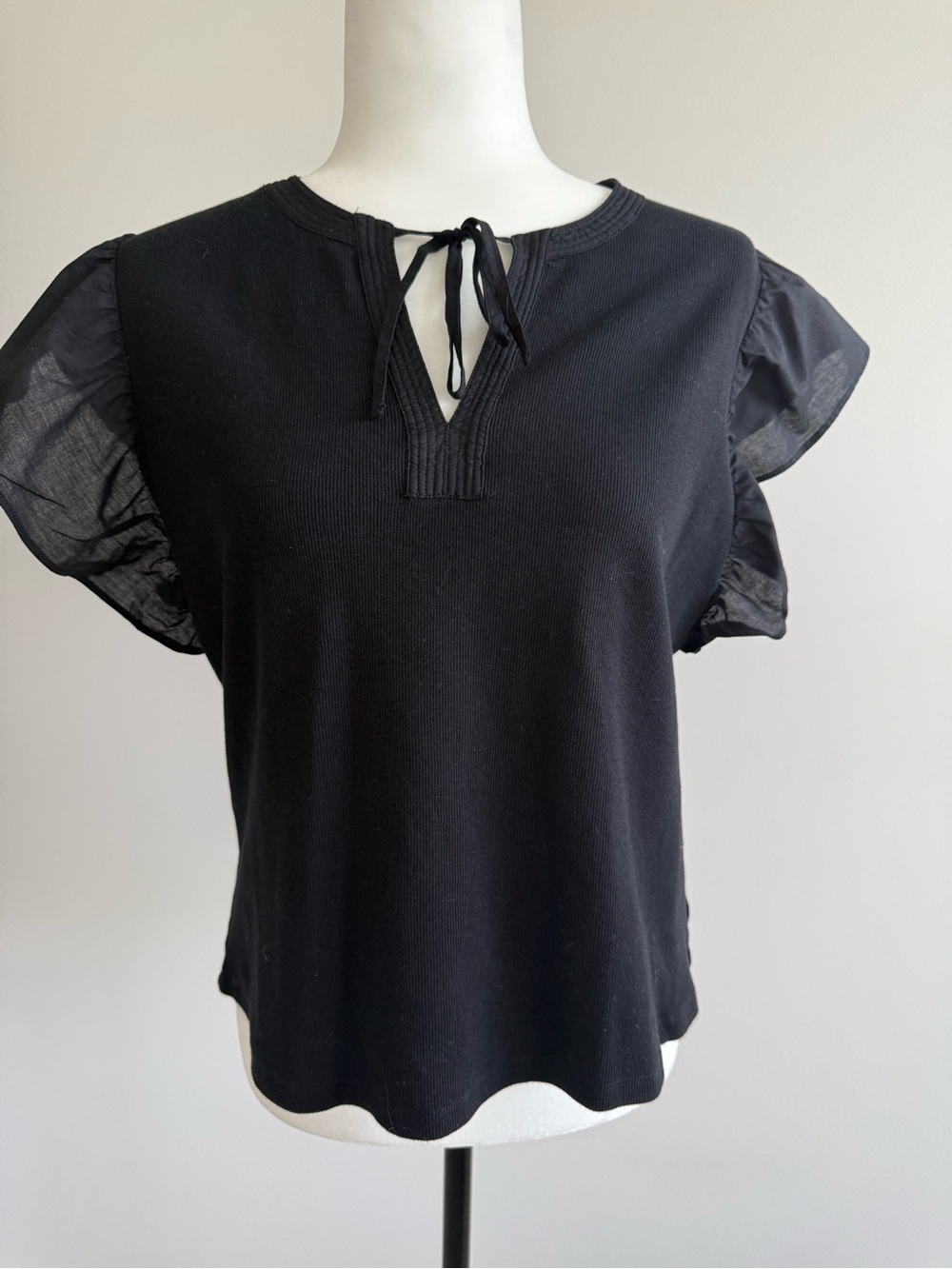 MELISSA NEPTON Brand New W/out tags Black Tie-Neck Flutter Sleeve Top